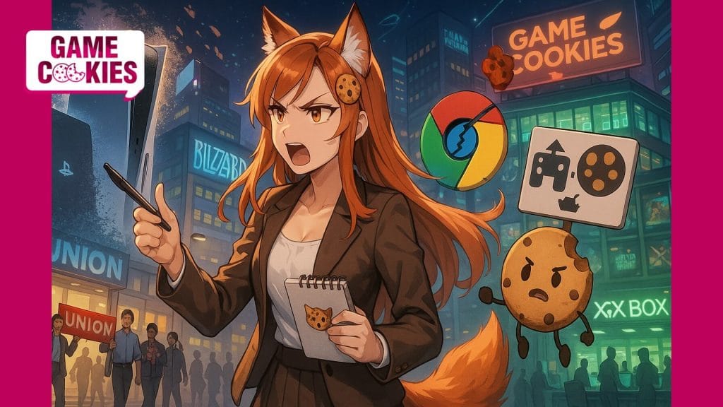 Game Cookies newsletter artwork on PS4 farewells, Blizzard union victories, and Game Pass industry realities