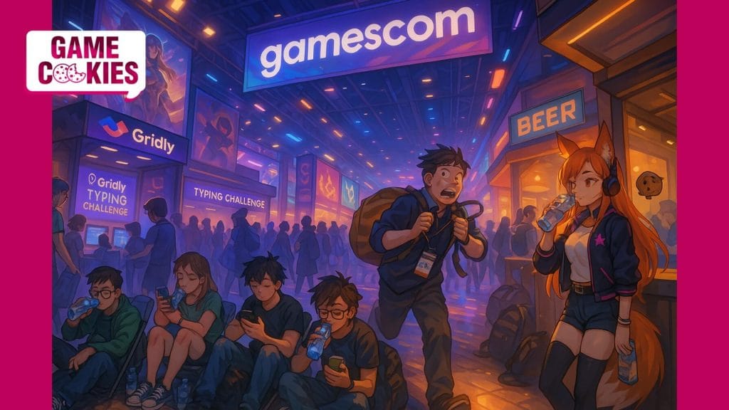 Game Cookies newsletter artwork on Gamescom 2025 survival tips for navigating chaos and keeping sanity