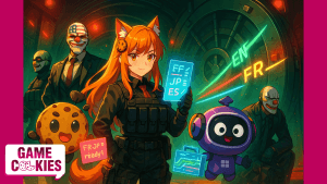 Game Cookies newsletter artwork on live-service games, localization, and content cycles from heists to holidays