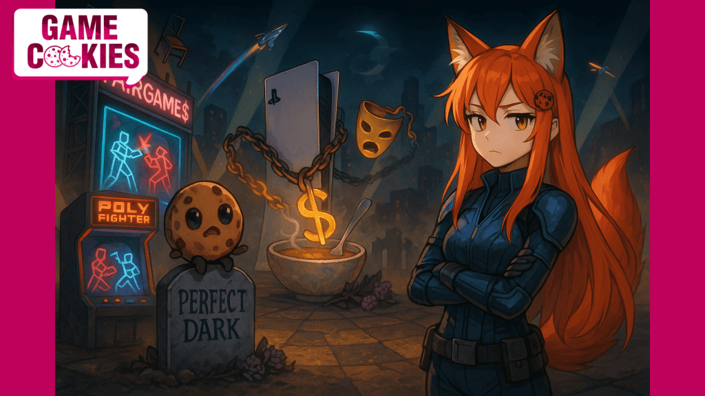 Game Cookies newsletter artwork on FAIRFAILS controversies, gaming industry excuses, and indie rebellions