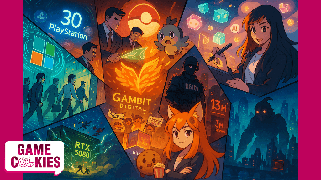 Illustration from Game Cookies newsletter on Microsoft RTO mandate, Nintendo lawsuits, and BioShock movie news