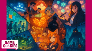 Illustration from Game Cookies newsletter on Microsoft RTO mandate, Nintendo lawsuits, and BioShock movie news