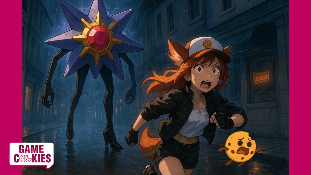 “Kiki Escapes Mega Starmie” — Editorial Illustration for Game Cookies Analyxyz