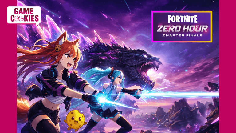 Anime style illustration of Kiki & Chip alongside Hatsune Miku and Godzilla.