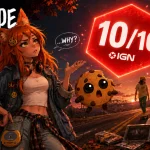 Kiki and Chip stare in confusion at a glowing red 10/10 IGN-style review badge for Mixtape, surrounded by late-90s music nostalgia.