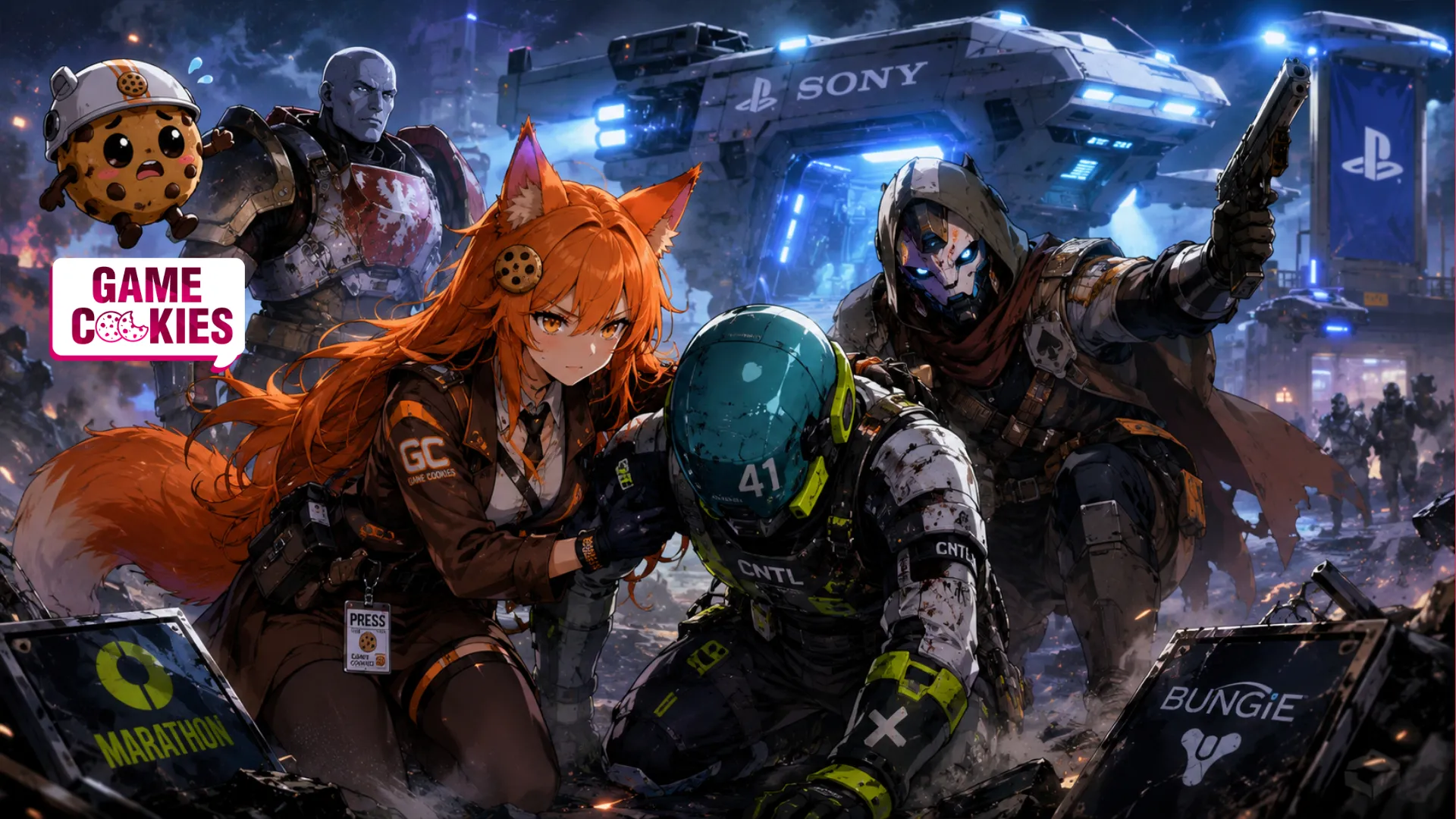 Kiki and Chip join Destiny-inspired heroes in a dramatic sci-fi rescue scene as a wounded Marathon runner is pulled from battle near a Sony ship.