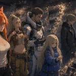 Anime-style scene of Kiki, Chip, and Capcom characters sadly watching physical video game shelves disappear into glowing dust inside a game store.