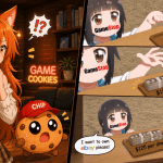 Kiki and Chip react in shock beside a meme showing GameStop offering $125 per share to buy eBay.